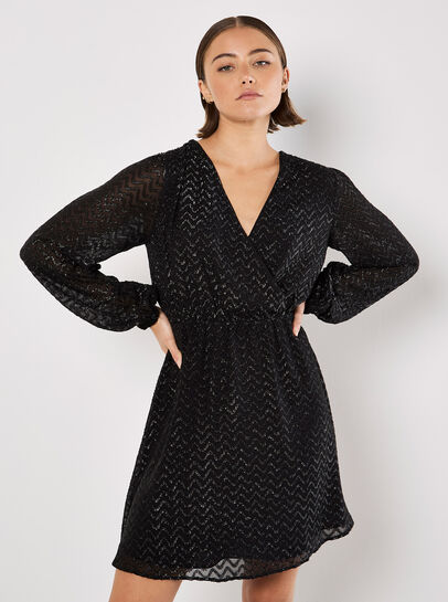 Chevron Shimmer Wrap Mini Dress