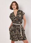 Leaf Print Rope Belt Mini Dress, Rust, large