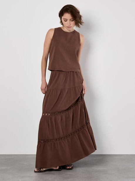 Tiered Crochet Insert Maxi Skirt