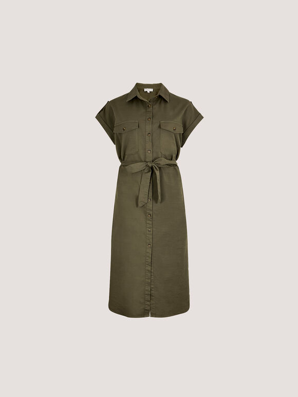 Cotton Slub Midi Shirt Dress, Khaki, large