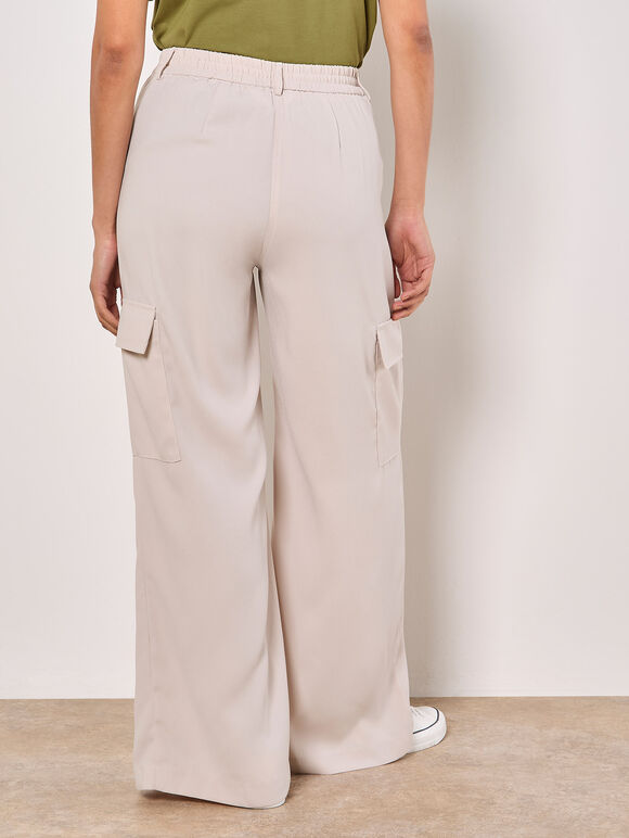 Wide Leg Fluid Cargo Trousers, Stone, large