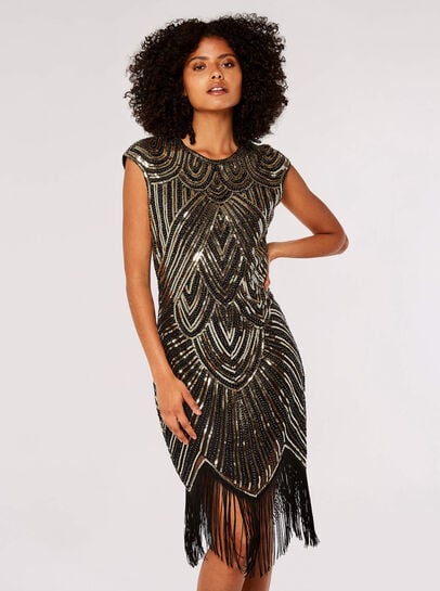 Art Deco Sequin Fringe Mini Dress