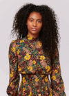 Retro Floral Smock Waist Midi Dress, Black, large