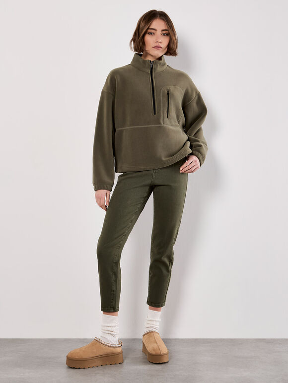 Zip Down Premium Fleece Jumper, Khaki, large