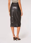 Button Down Faux Leather Midi Skirt, Black, large