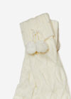 Pom Pom Knit Knee High Socks, Cream, large