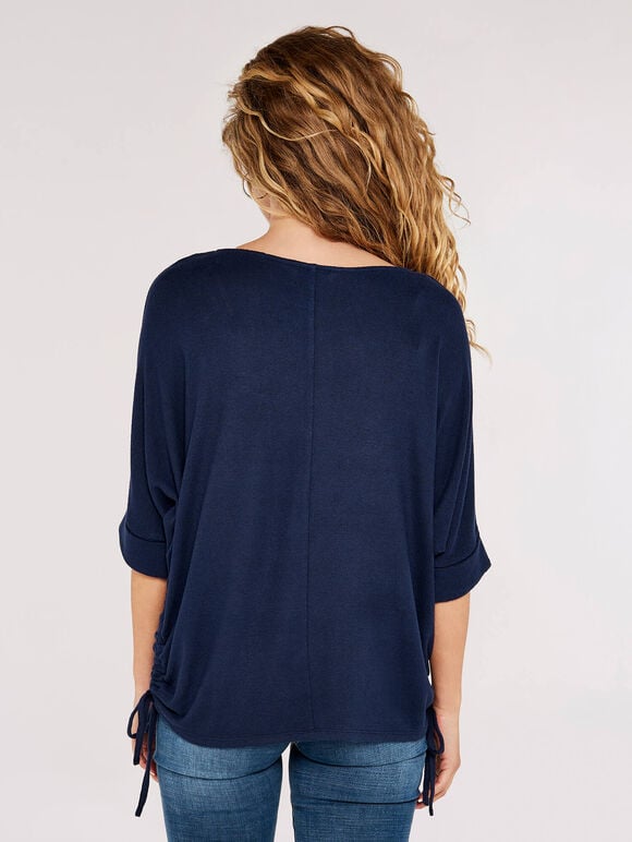 Soft Touch Drawstring Knit Top, Navy, large