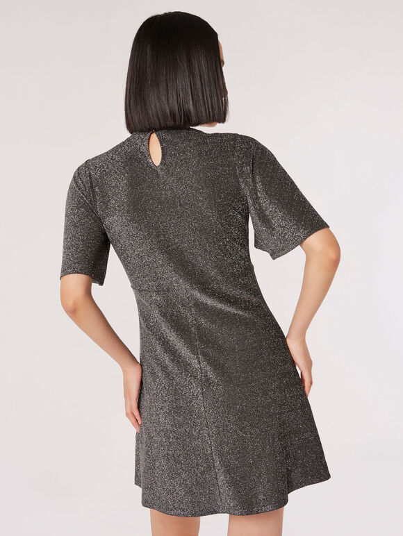 Metallic Sparkle Skater Mini Dress, Silver, large