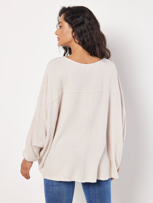 Soft-Touch Oversized Waffle Knit Top, Stone, large