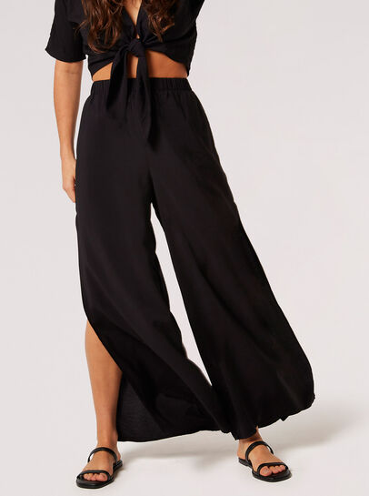 Textured Side Split Palazzo Trousers