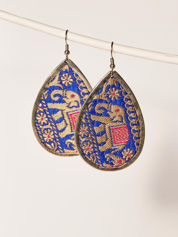 Fabric Elephant Earrings, Blue, large