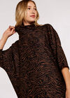 Zebra Print Cocoon Mini Dress , Brown, large