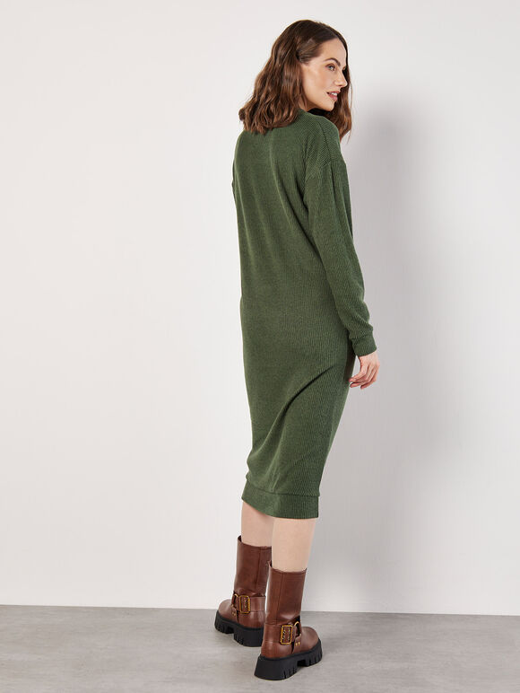 Ribbed Knit Midi Dress, Green, large
