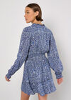 Batik Print Tiered Mini Dress, Navy, large