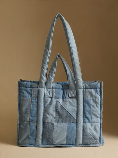 Cotton Denim Patchwork Tote Bag