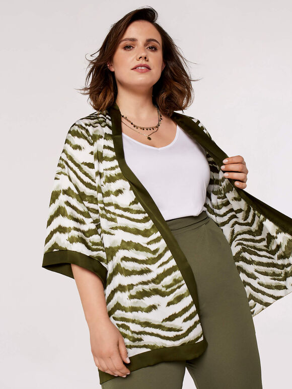 Curve Tiger Offener Kimono, Khaki, groß