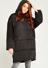 Padded Contrast Puffer Coat, Black, large