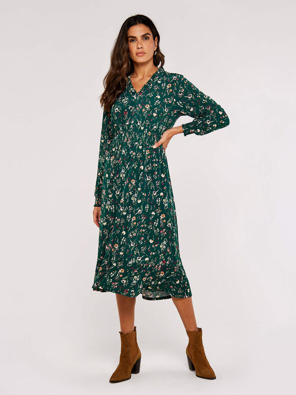 Meadow Floral  Midi Dress, Green, large