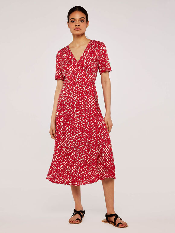 Daisy Dot Wrap Dress, Red, large