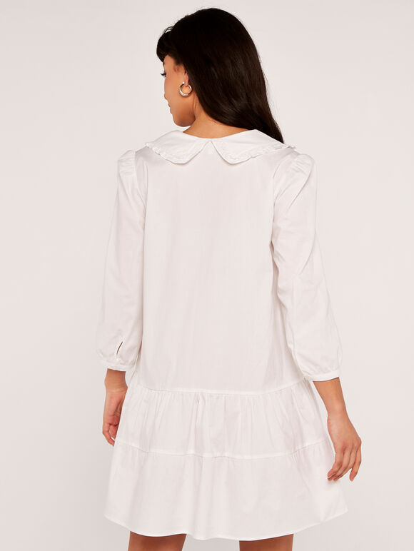 Poplin Lace Collar Shirt Dress, White, large