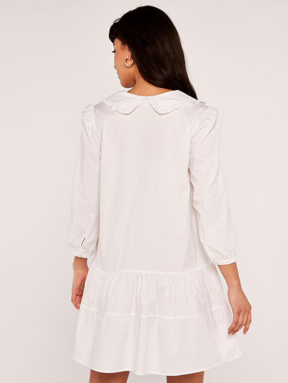 Robe chemise en popeline avec col en dentelle, blanc, grand