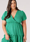 Curve Gingham Tiered Wrap Midi Dress, Green, large