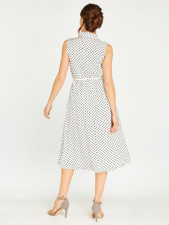 Polka Dot Midi Shirt Dress, Cream, large