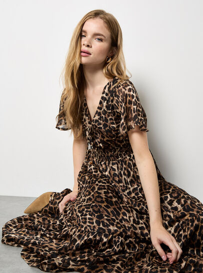 Leopard Shimmer Self-Stripe Maxi Dress