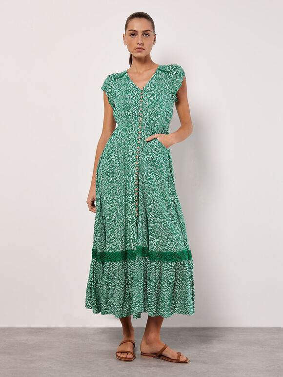 Robe longue à imprimé pois, Vert, grand