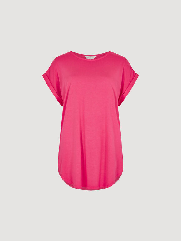 Jersey-T-Shirt mit abgerundetem Saum, Fuchsia, groß