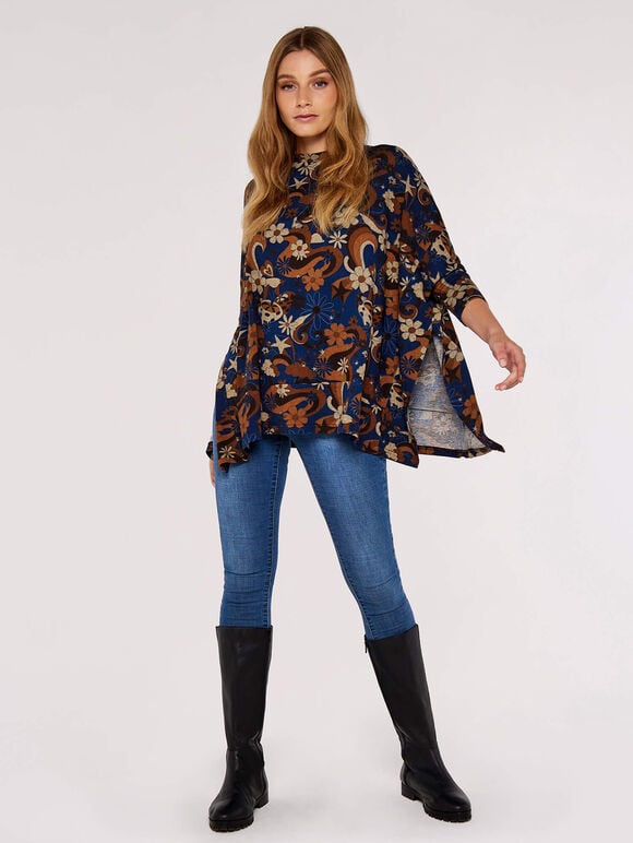 Psychedelic Mushroom Oversized Top, Navy, large