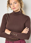 Turtle Neck Button Cuff Top, Brown, large