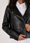 Faux Leather Biker Jacket, Black, large