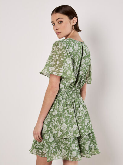 Watercolour Rose Tiered Mini Dress