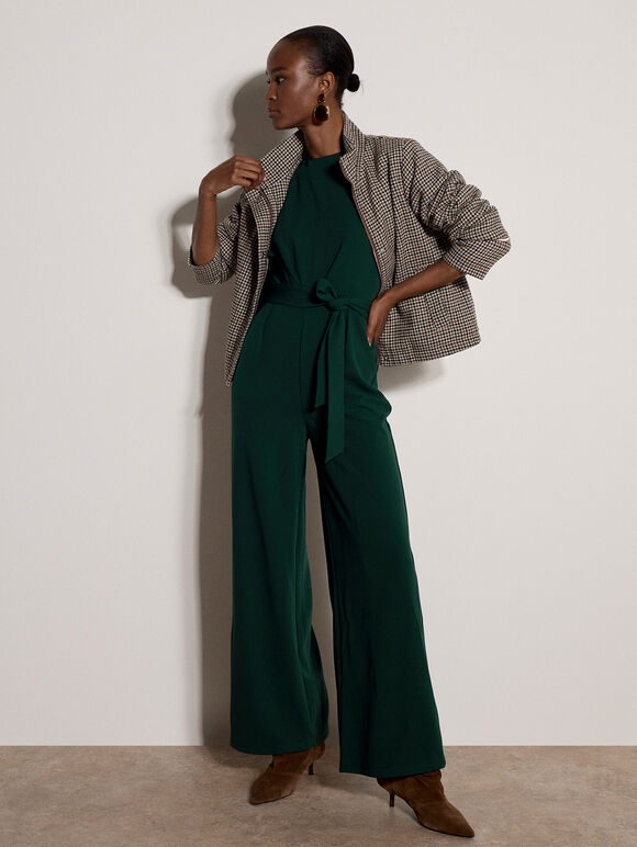 Ruffle Sleeve Jersey Jumpsuit, Pine Green, large
