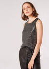 Sequin Shell Top, Black, large