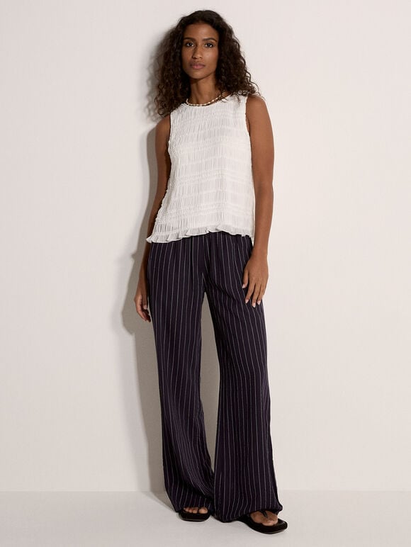 Crinkle Ruffle Chiffon Top, Cream, large