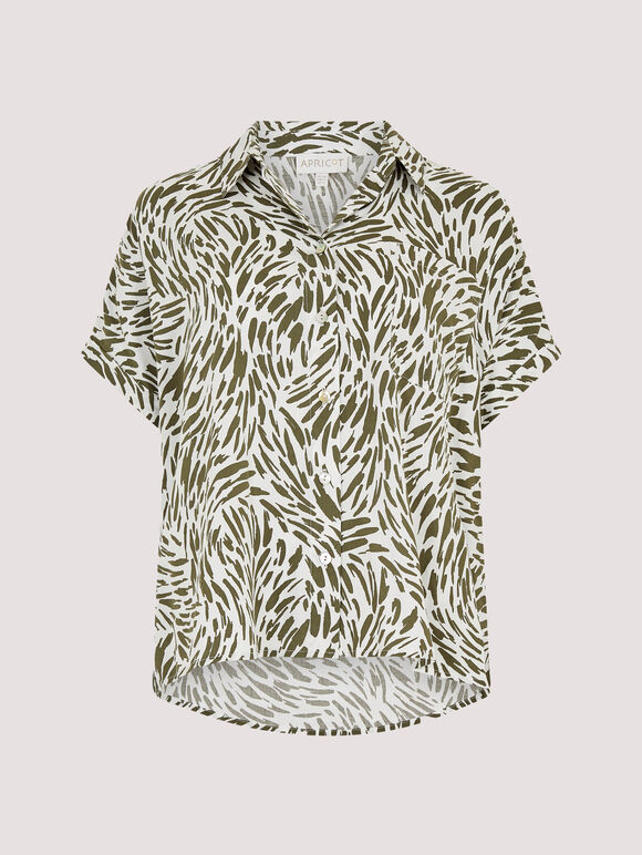 Brushstroke Print Shirt, Khaki, large