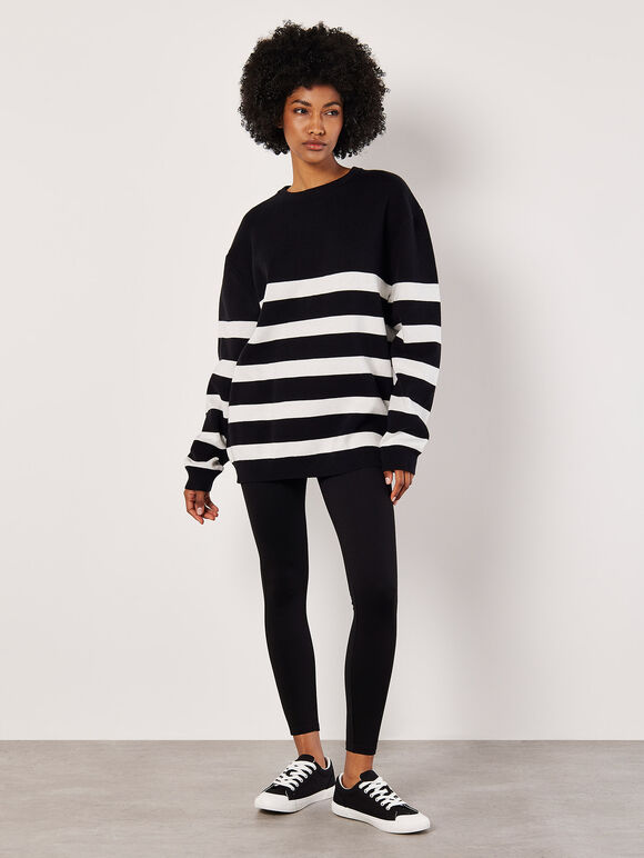 Cotton Blend Chunky Stripe Jumper, Black, large