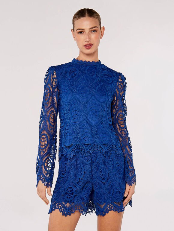 Scallop Lace Top, Blue, large
