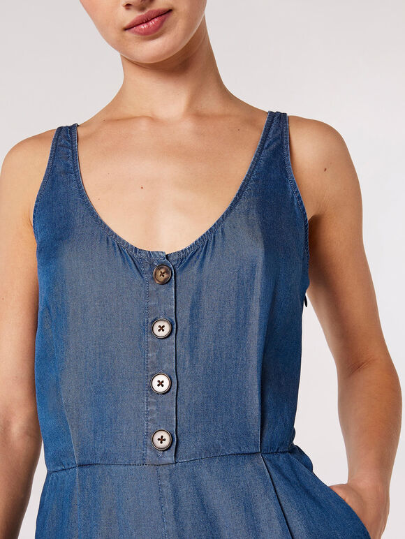 Denim-Jumpsuit mit weitem Bein, Blau, Größe L