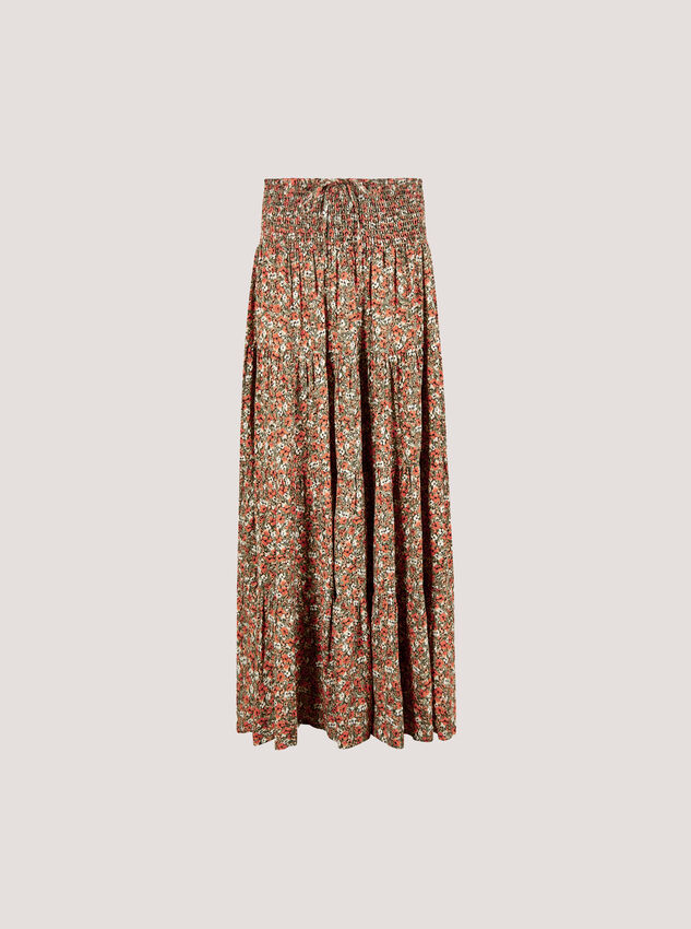 Ditsy Floral Tiered Maxi Skirt, Khaki, large