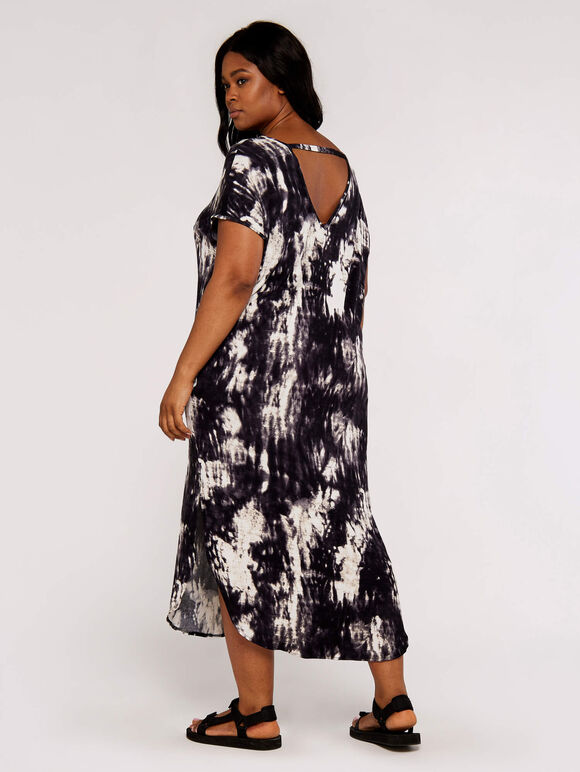 Curve Tie Dye Jersey Dress, Black, large