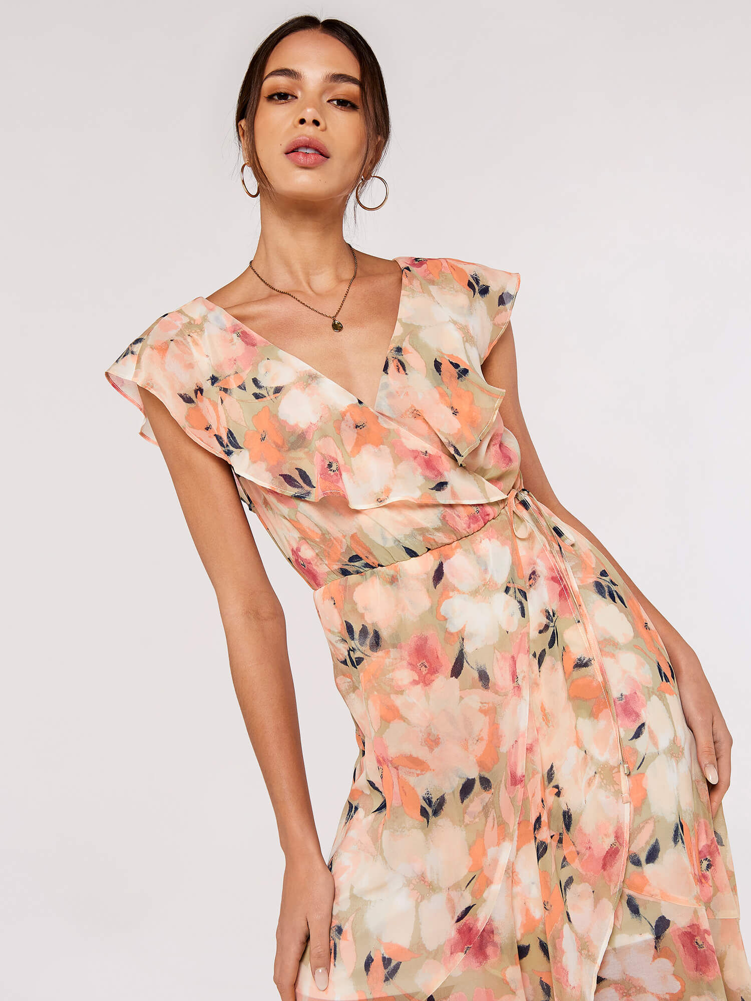 Floral ruffle wrap dress top