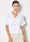 Textured V-Neck Blouse, White, large