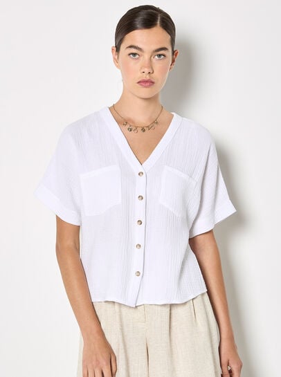 Textured V-Neck Blouse