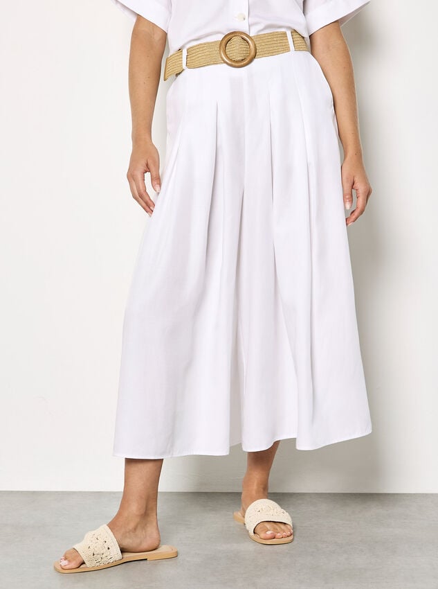 Pleated Wide-Leg Culotte Trousers, White, large