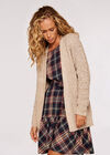 Chunky Ribbed Knit Cardigan, Stone, large