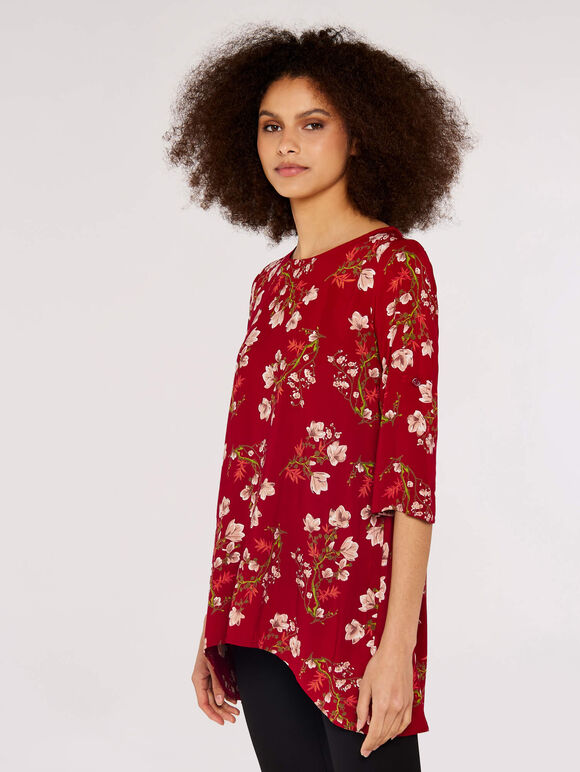 Floral High Low Tunic, Red, large