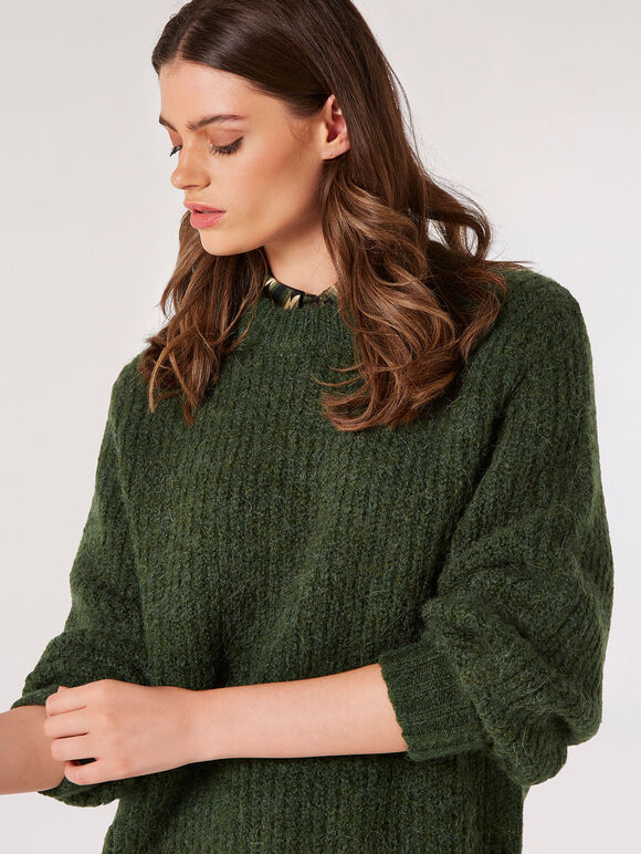 Chunky Knit Boxy Jumper, Green, large